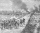 Vietnam: A French naval gun, deployed on a dyke, supports a marine infantry attack on the Vietnamese positions at Gia Cuc, Tonkin Campaign, 1883-1886